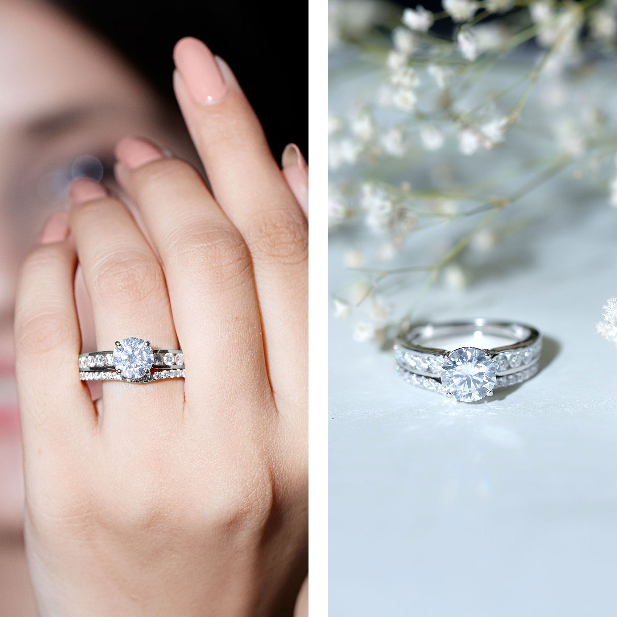 Certified 2 Carat Moissanite Engagement Ring with Wedding Band