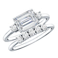 East West Emerald Cut Moissanite Engagement Ring & Wedding Band Set