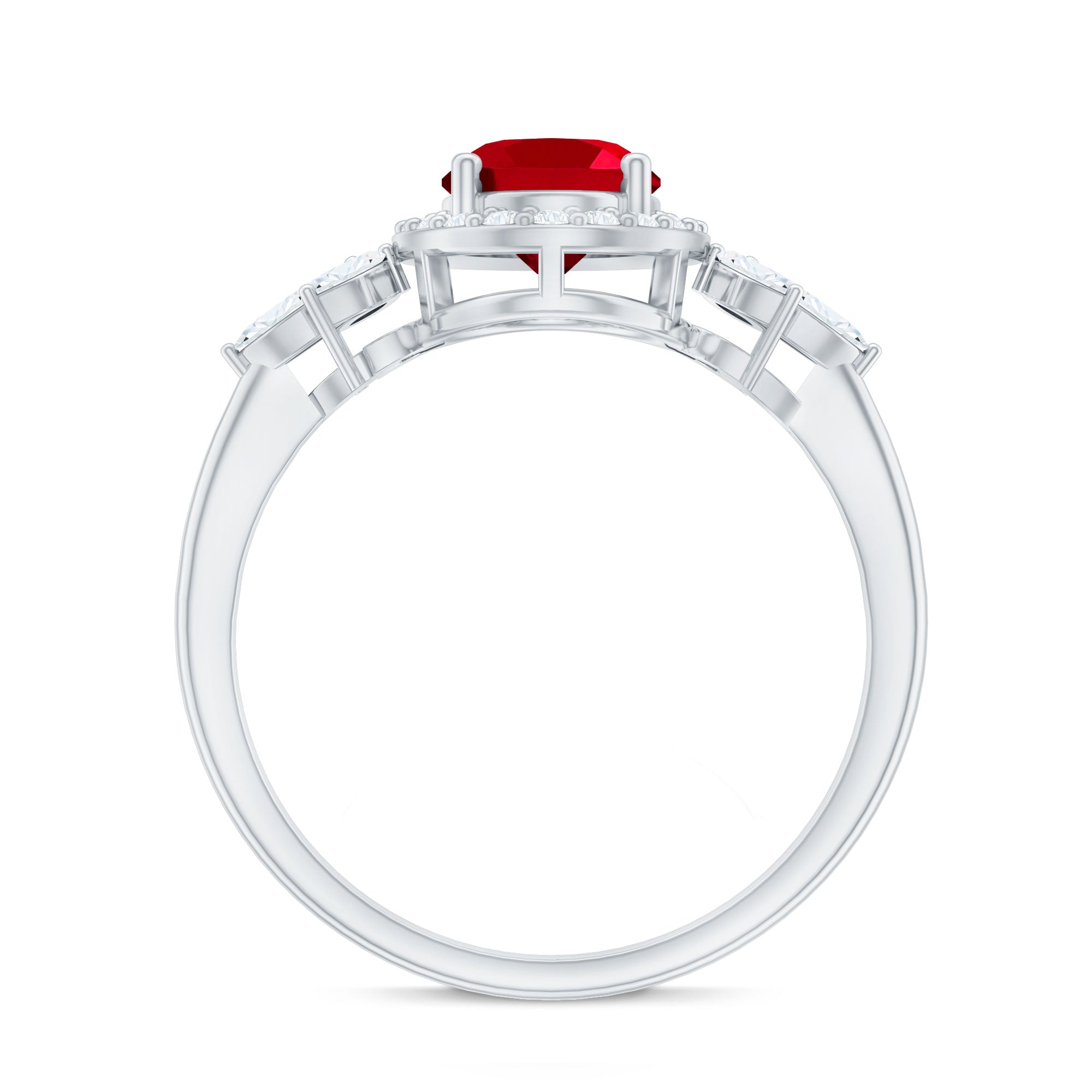 Oval Shaped Lab Created Ruby Nature Engagement Ring with Diamond Accent