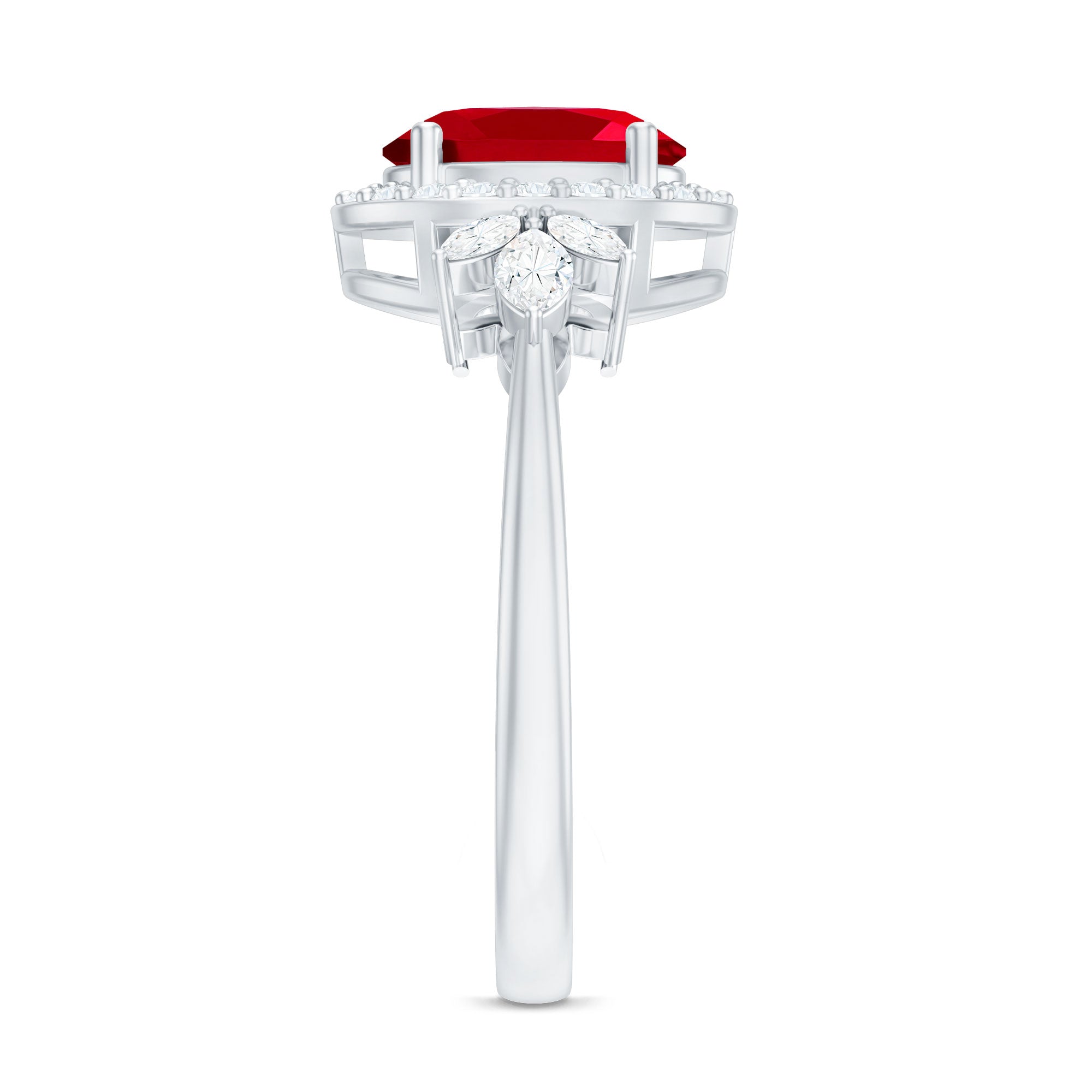Oval Shaped Lab Created Ruby Nature Engagement Ring with Diamond Accent