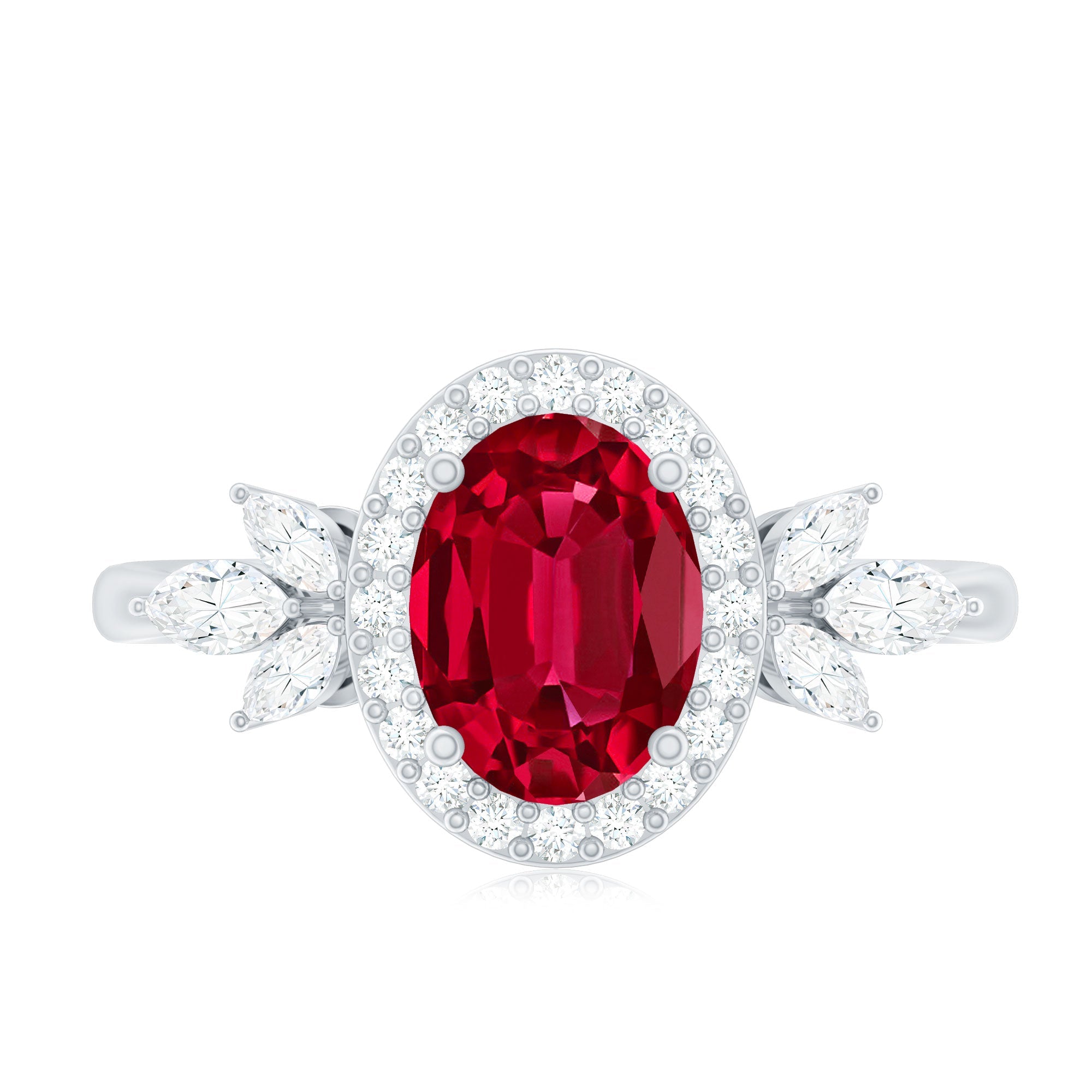 Oval Shaped Lab Created Ruby Nature Engagement Ring with Diamond Accent