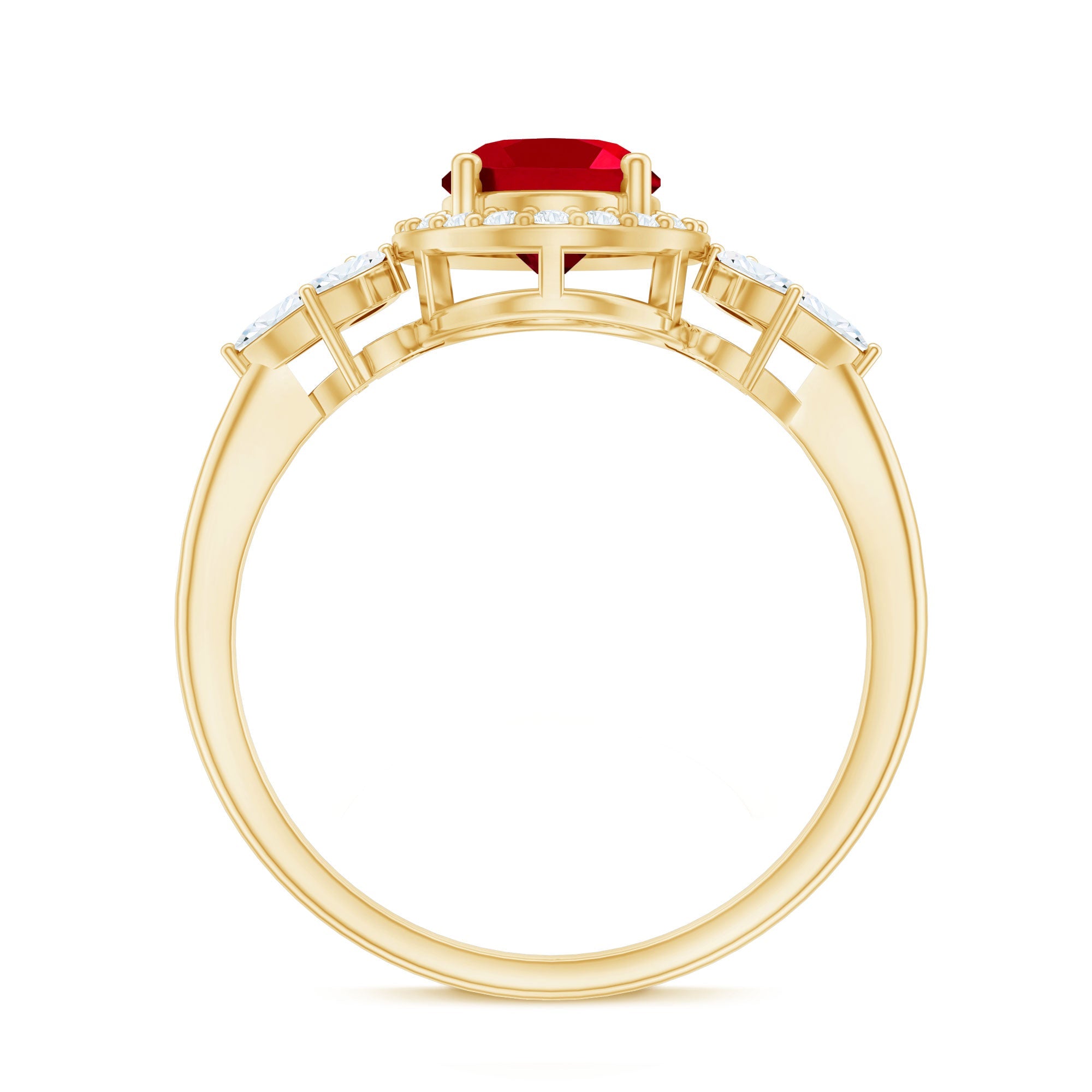 Oval Shaped Lab Created Ruby Nature Engagement Ring with Diamond Accent