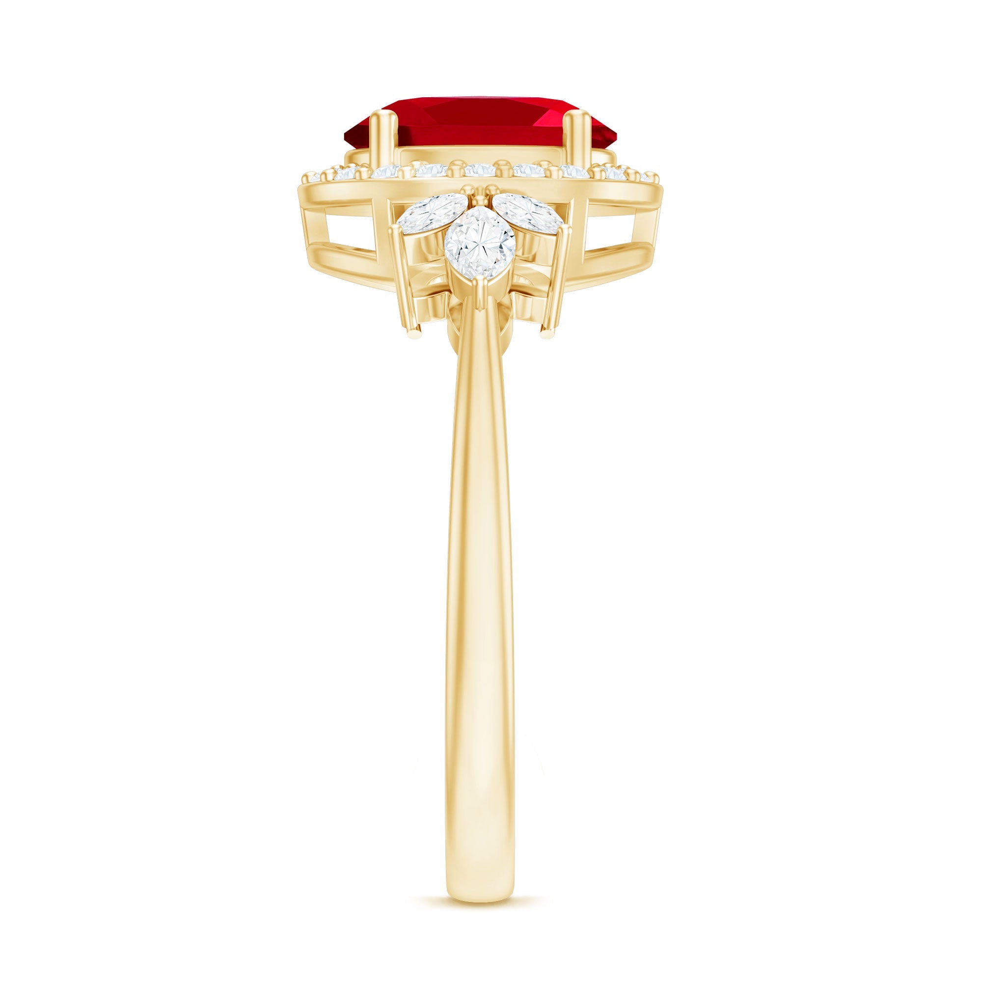 Oval Shaped Lab Created Ruby Nature Engagement Ring with Diamond Accent