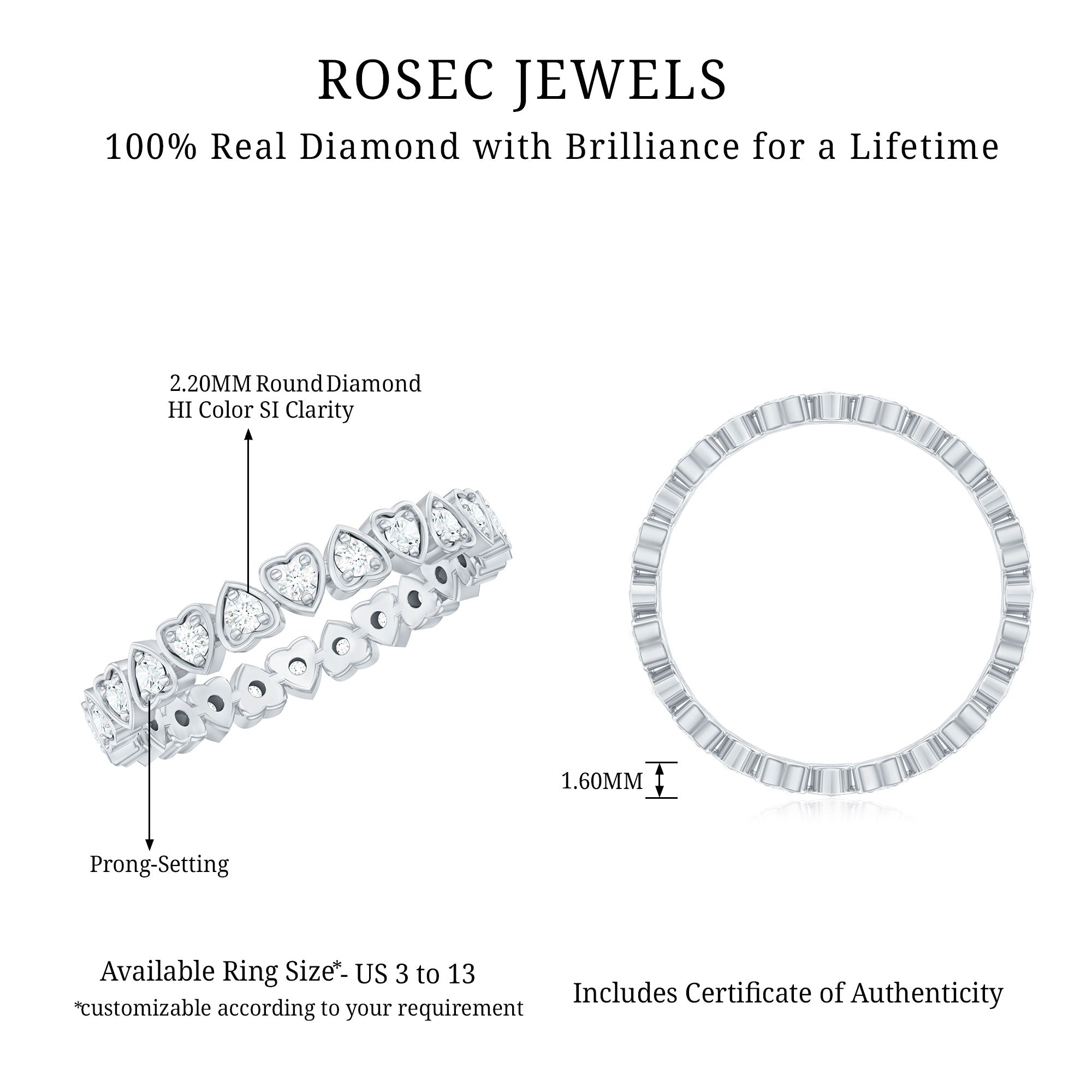 Certified Diamond Heart Eternity Band Ring