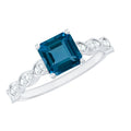8mm Asscher Cut London Blue Topaz Designer Engagement Ring with Diamond