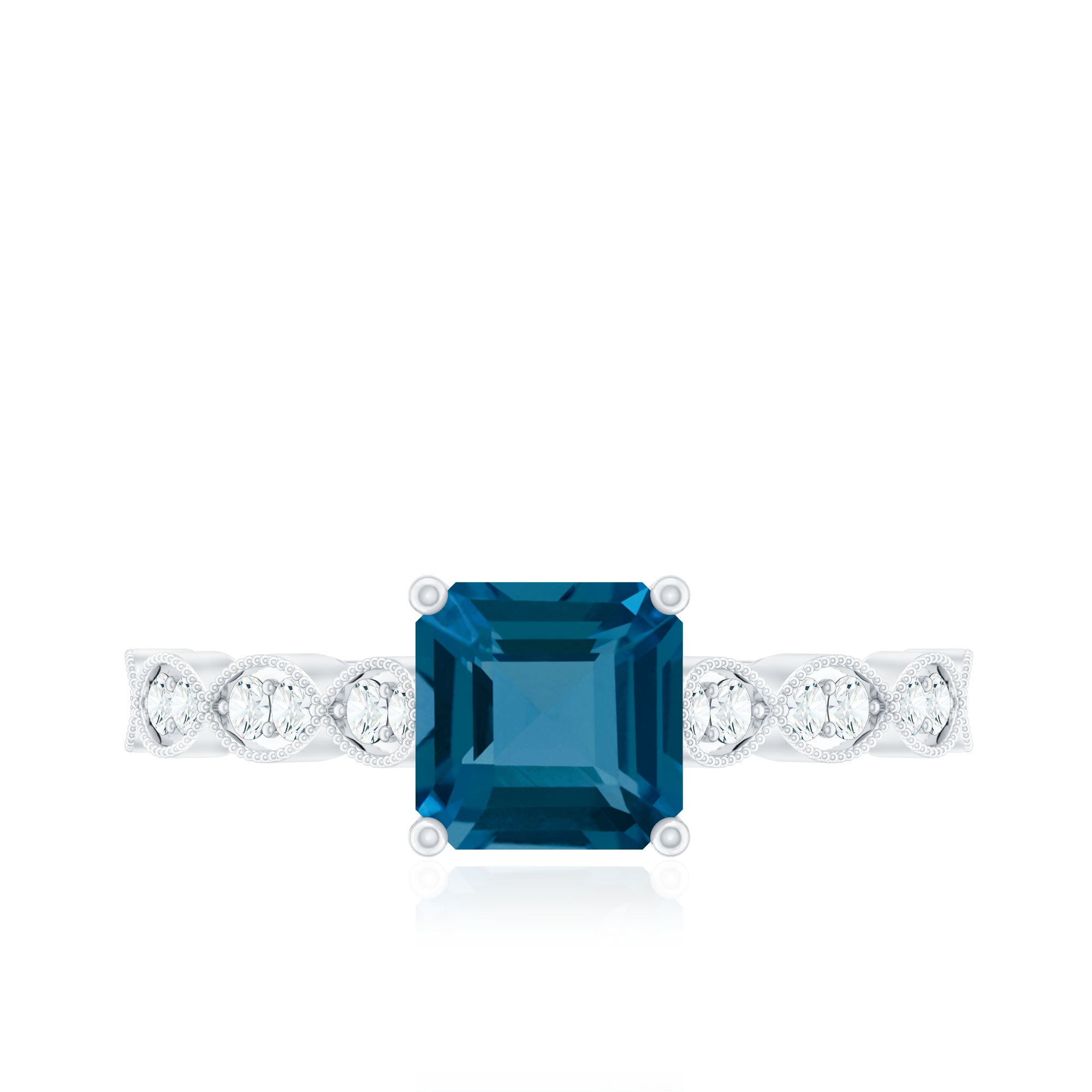 8mm Asscher Cut London Blue Topaz Designer Engagement Ring with Diamond