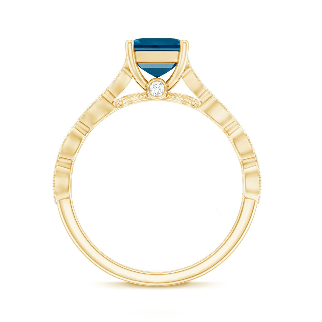 8mm Asscher Cut London Blue Topaz Designer Engagement Ring with Diamond