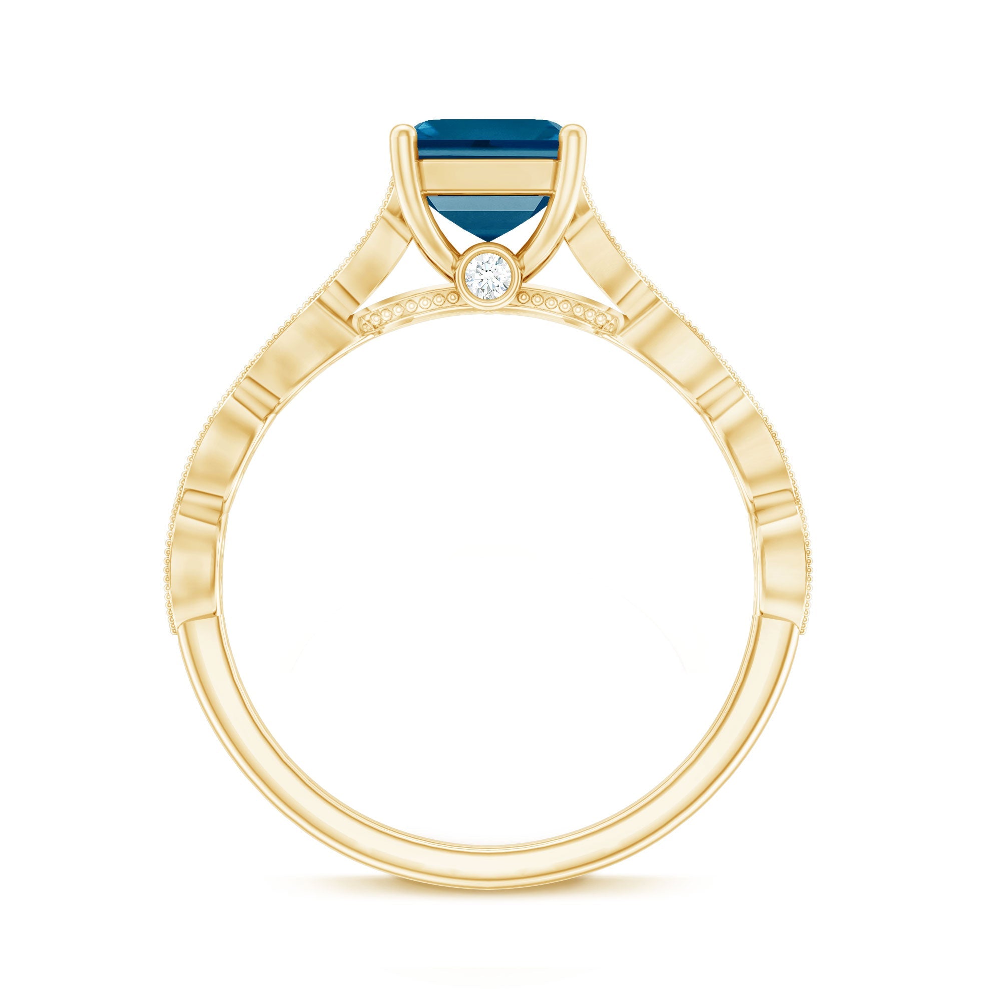 8mm Asscher Cut London Blue Topaz Designer Engagement Ring with Diamond