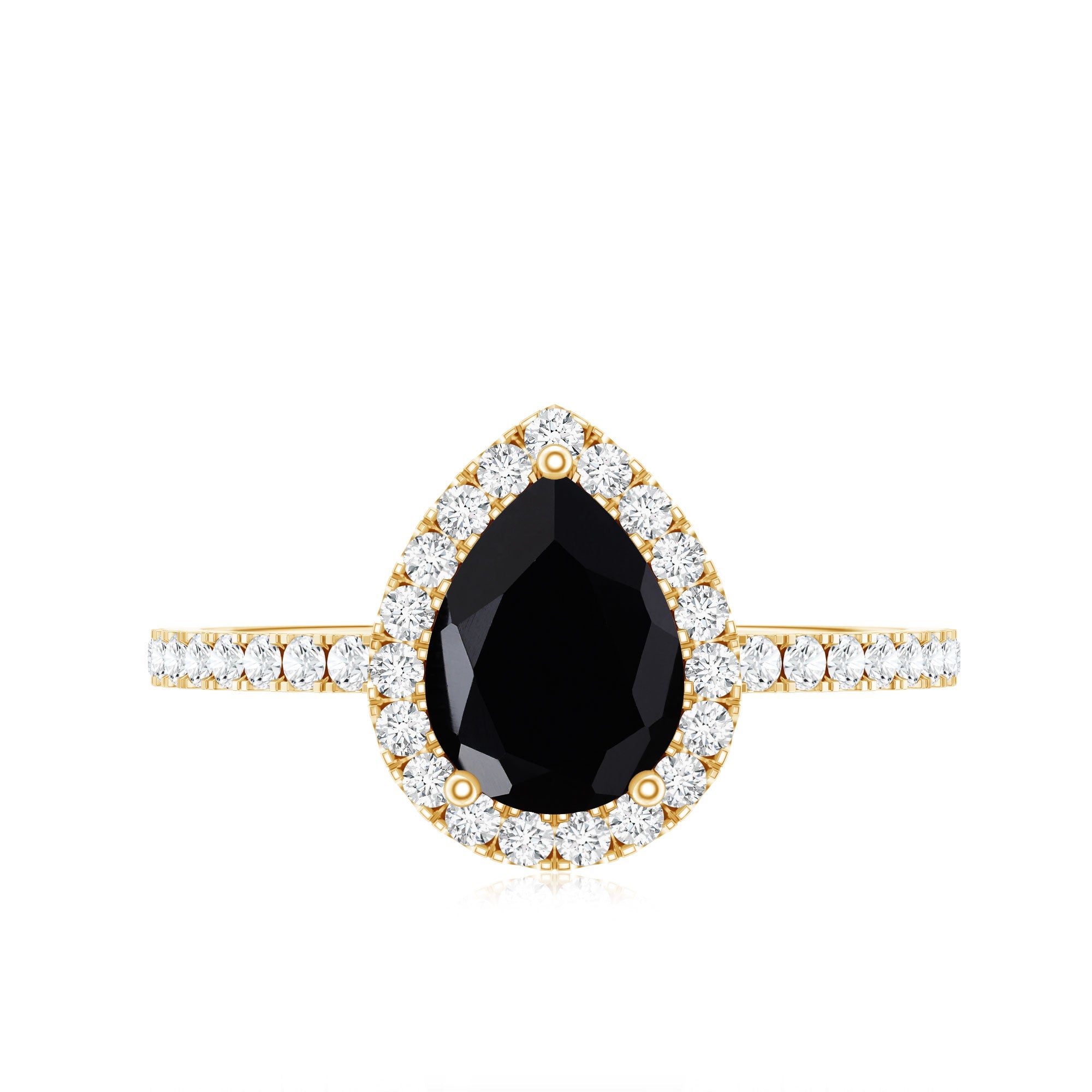 Natural Black Spinel Pear Shaped Engagement Ring with Diamond Halo