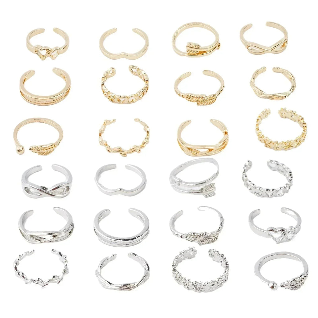 12pcs Adjustable Toe Rings For Women Girls Simple Beach Open Toe Set Cute Heart Feather Summer Toe Foot Jewelry