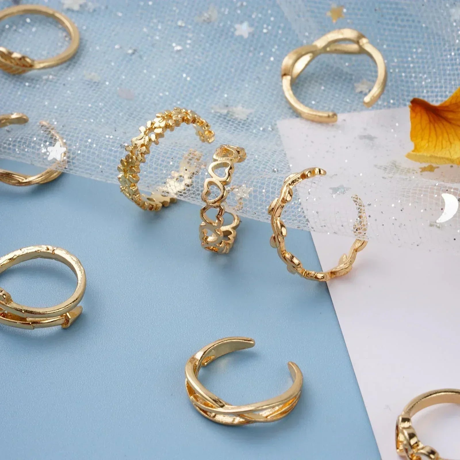 12pcs Adjustable Toe Rings For Women Girls Simple Beach Open Toe Set Cute Heart Feather Summer Toe Foot Jewelry