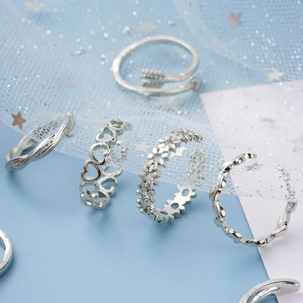 12pcs Adjustable Toe Rings For Women Girls Simple Beach Open Toe Set Cute Heart Feather Summer Toe Foot Jewelry