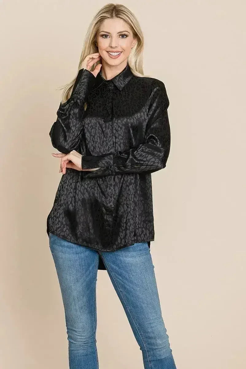 Casual Animal Print Satin Button up Shirts Blouse | Femstylo