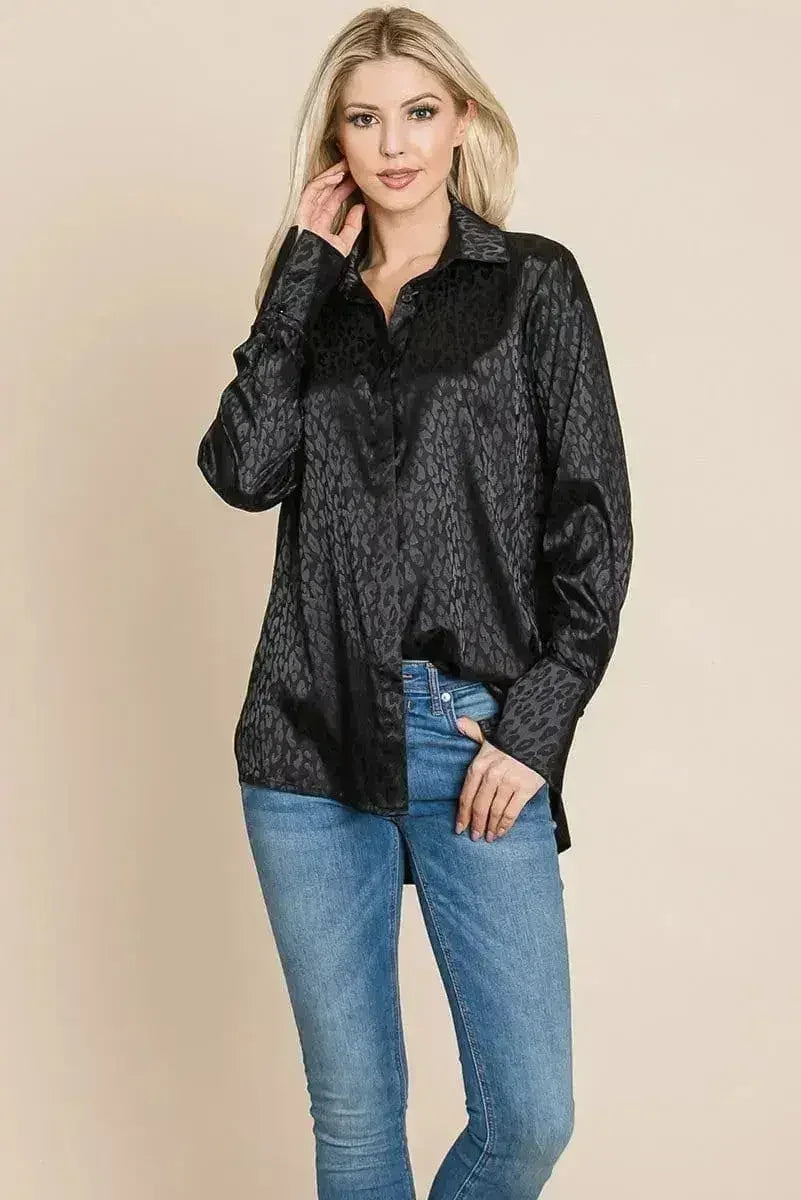 Casual Animal Print Satin Button up Shirts Blouse | Femstylo