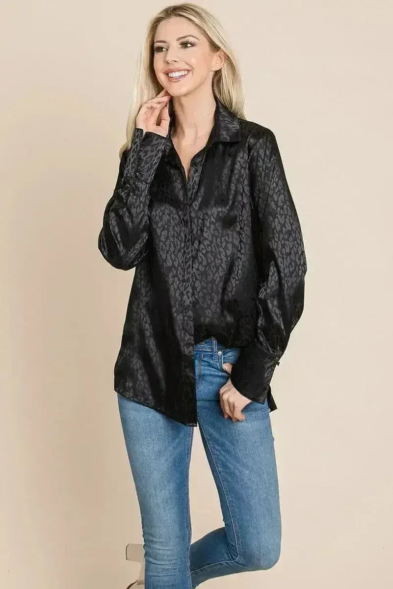 Casual Animal Print Satin Button up Shirts Blouse | Femstylo
