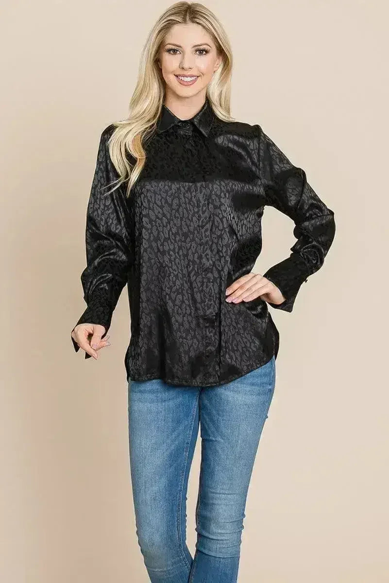 Casual Animal Print Satin Button up Shirts Blouse | Femstylo