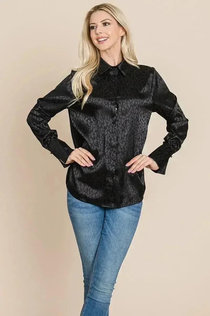 Casual Animal Print Satin Button up Shirts Blouse | Femstylo