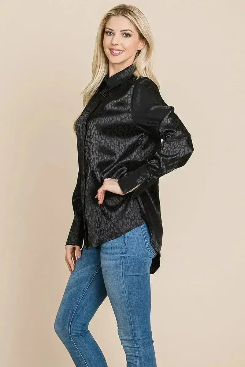 Casual Animal Print Satin Button up Shirts Blouse | Femstylo