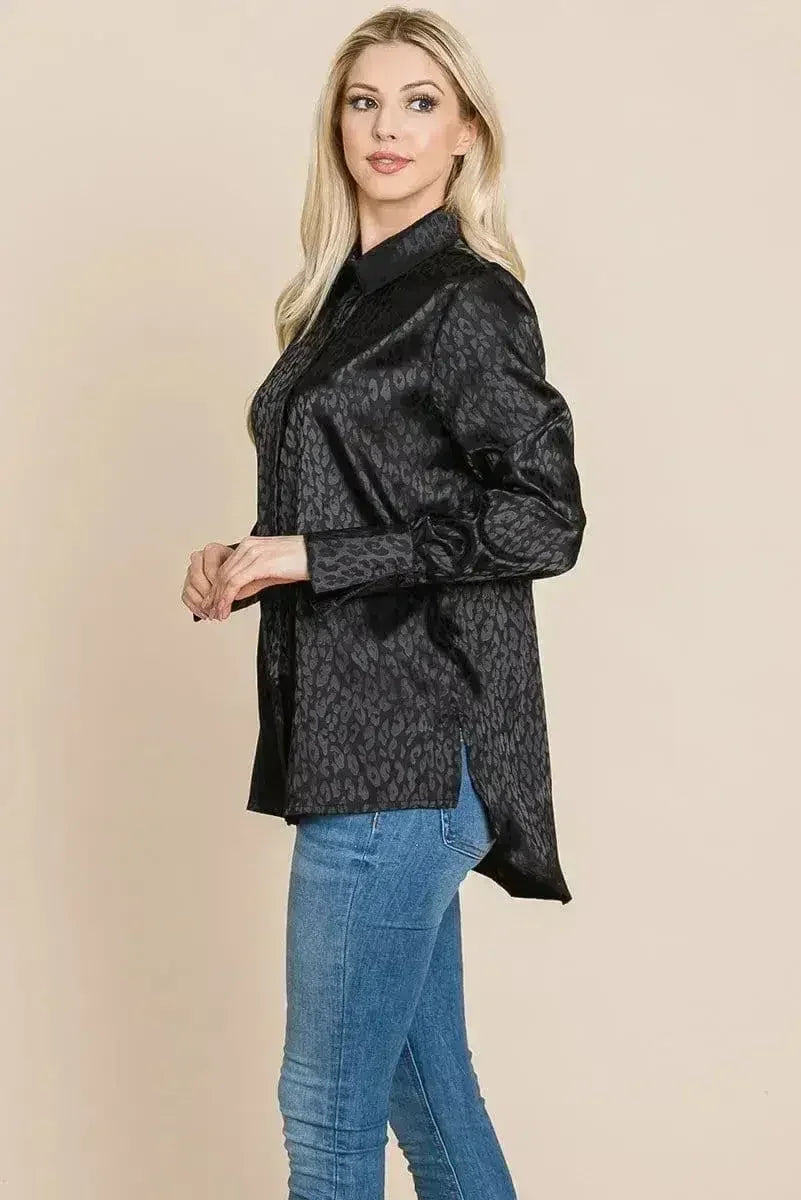 Casual Animal Print Satin Button up Shirts Blouse | Femstylo