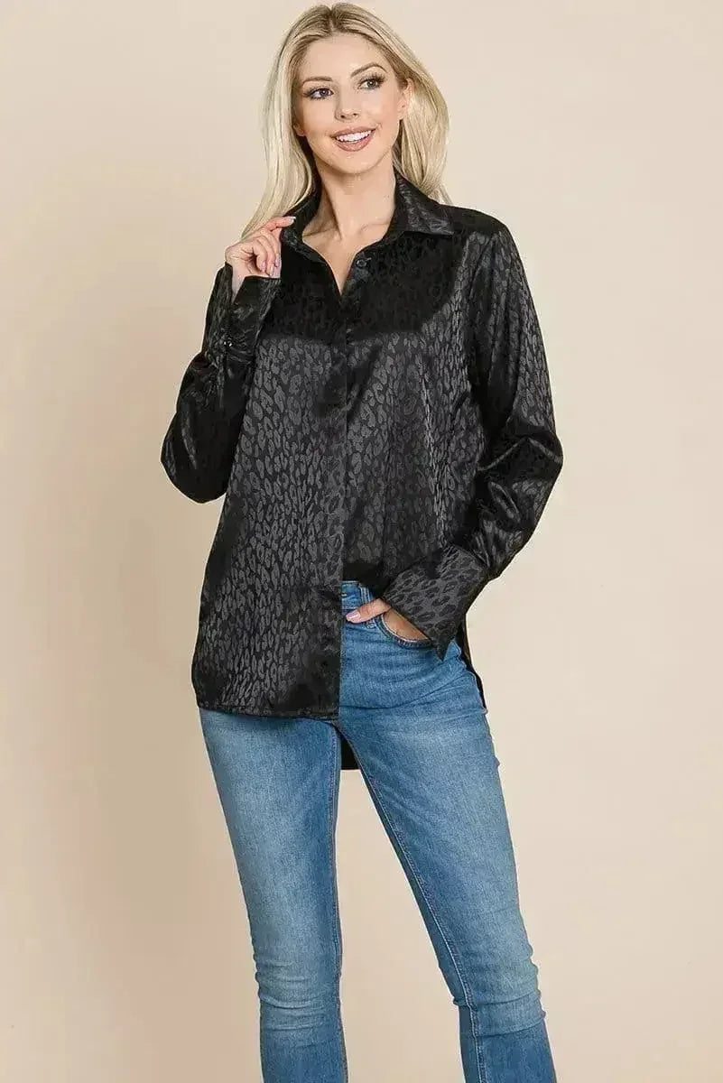 Casual Animal Print Satin Button up Shirts Blouse | Femstylo