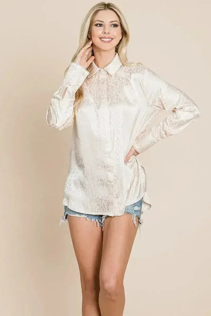 Casual Animal Print Satin Button up Shirts Blouse | Femstylo