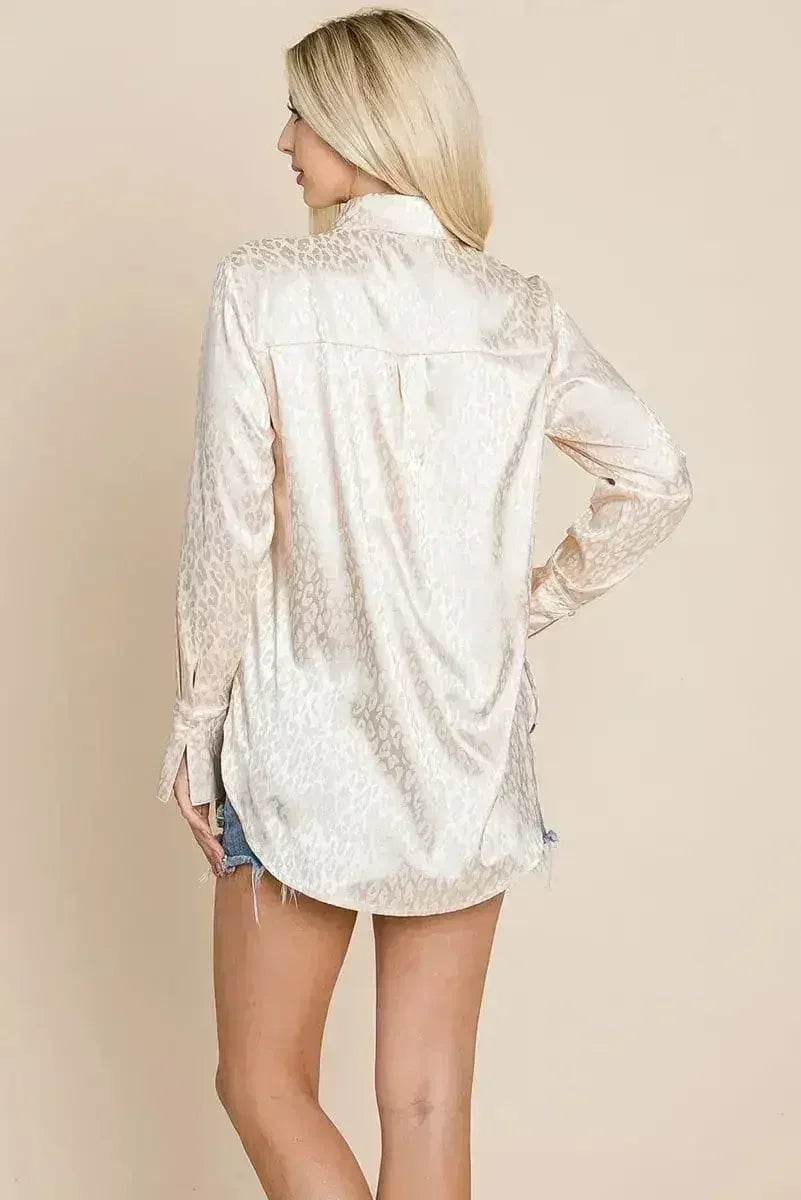 Casual Animal Print Satin Button up Shirts Blouse | Femstylo