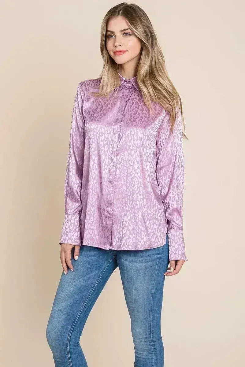 Casual Animal Print Satin Button up Shirts Blouse | Femstylo