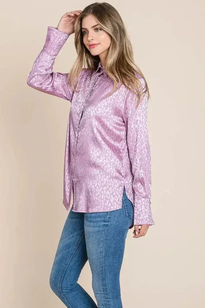 Casual Animal Print Satin Button up Shirts Blouse | Femstylo