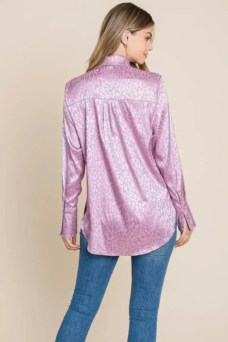 Casual Animal Print Satin Button up Shirts Blouse | Femstylo