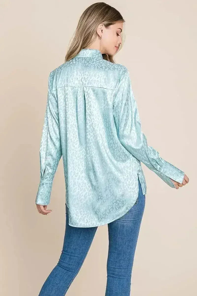 Casual Animal Print Satin Button up Shirts Blouse | Femstylo