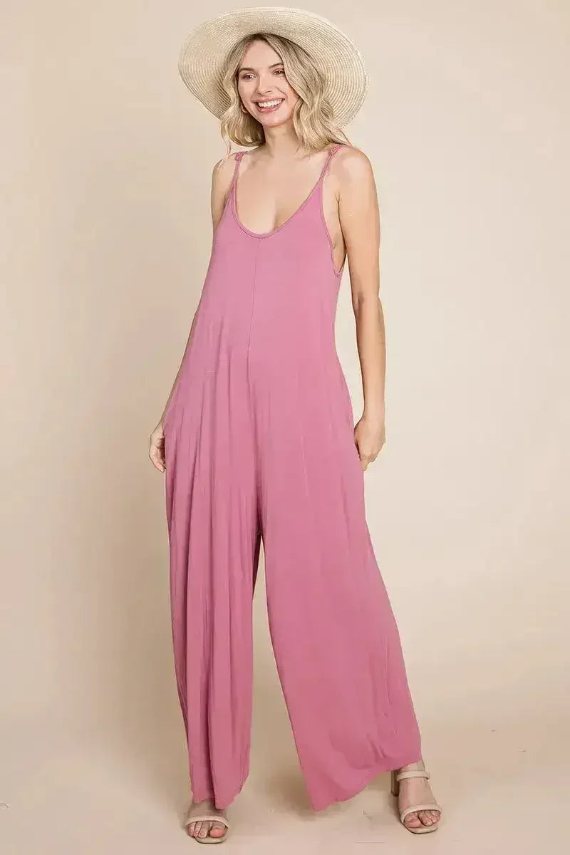 Sleeveless Wide Leg Pocketed Jumpsuit