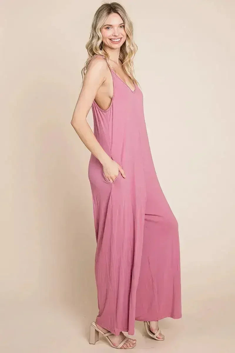 Sleeveless Wide Leg Pocketed Jumpsuit