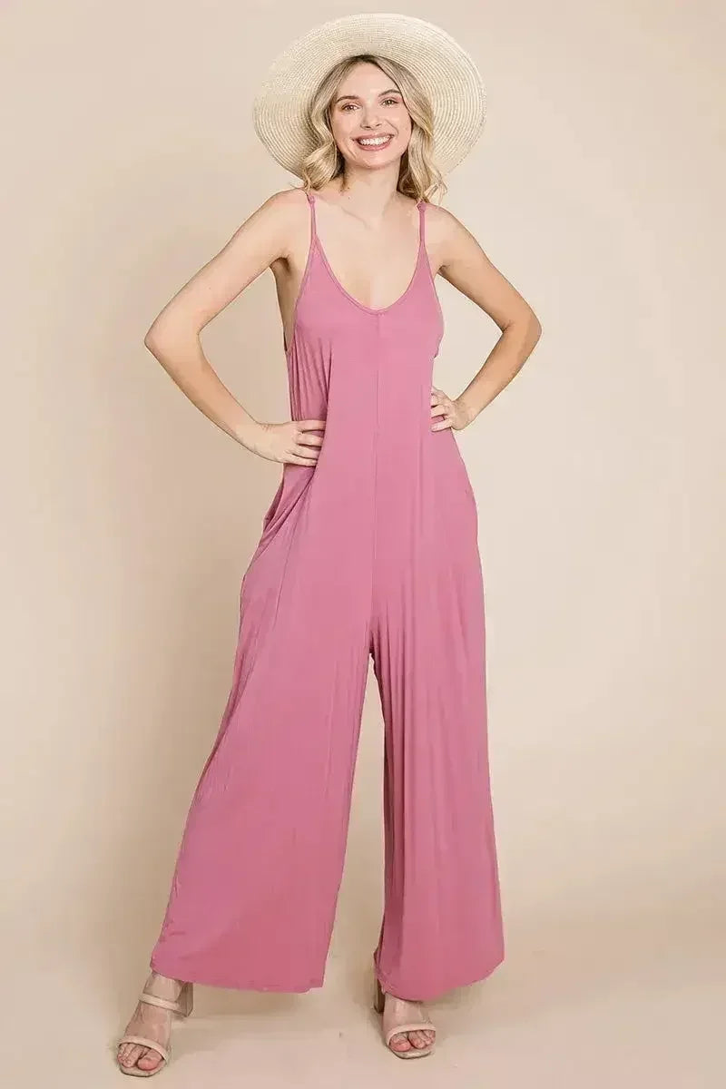 Sleeveless Wide Leg Pocketed Jumpsuit