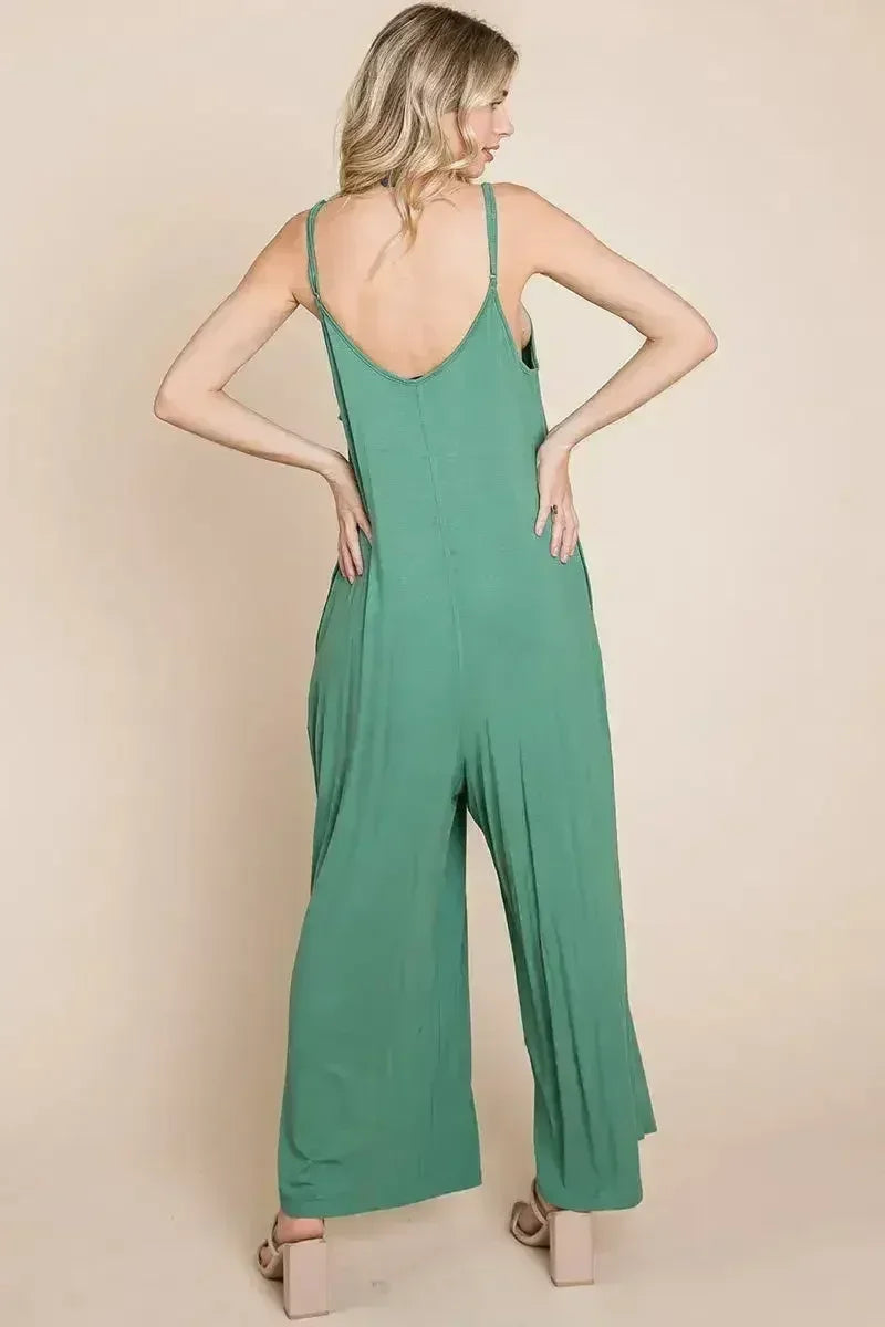 Sleeveless Wide Leg Pocketed Jumpsuit
