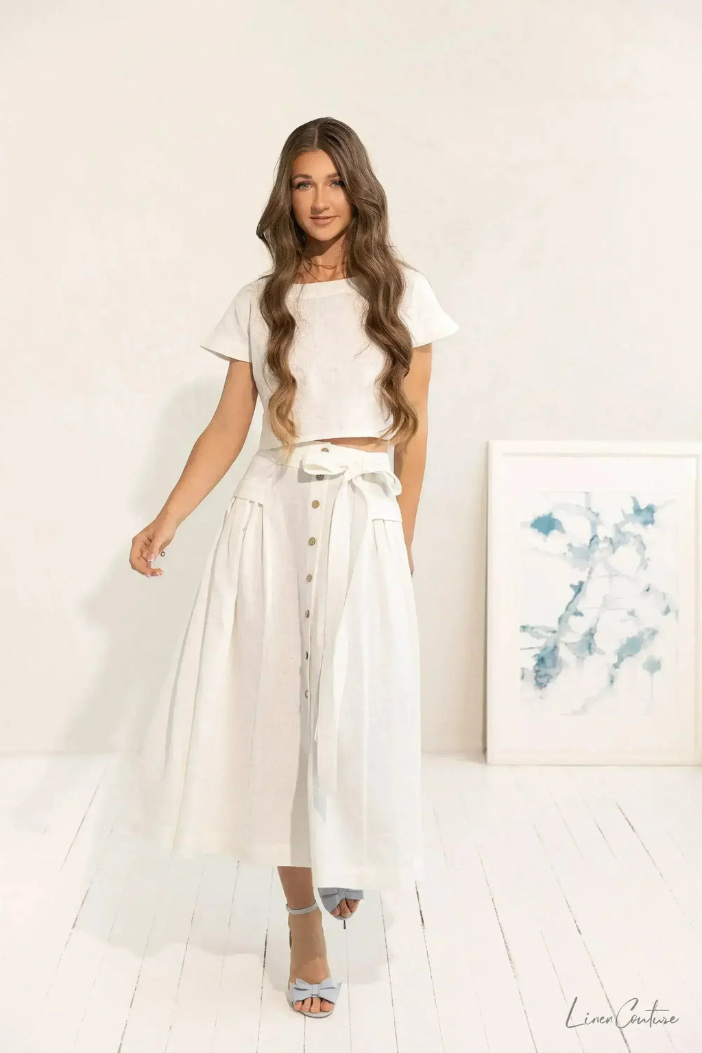 Taormina Set | Linen Crop Top and Flared Midi Skirt