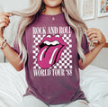 Rock And Roll World Tour, Lips and Tongue, Checkered, 80s Rock, Retro, Classic Rock Tshirt Comfort Colors T-Shirt