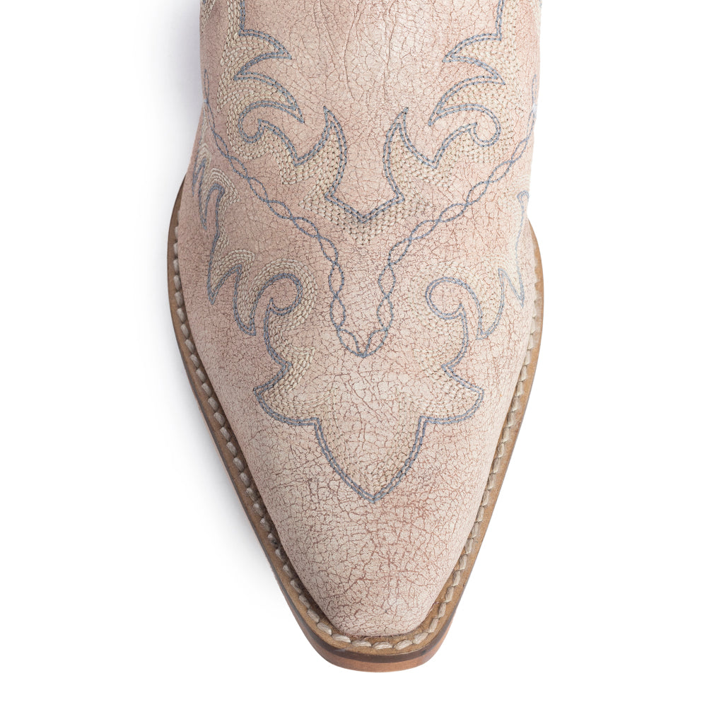 Myra El Paso Ivory Embroidered Mules for Women Pointed Toe, Low Block Heel Western Leather Shoes