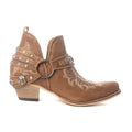 Myra Western Ember Ankle Booties for Women – Embroidered Leather with Buckled Straps, Pointed Toe & Stacked Low Heel