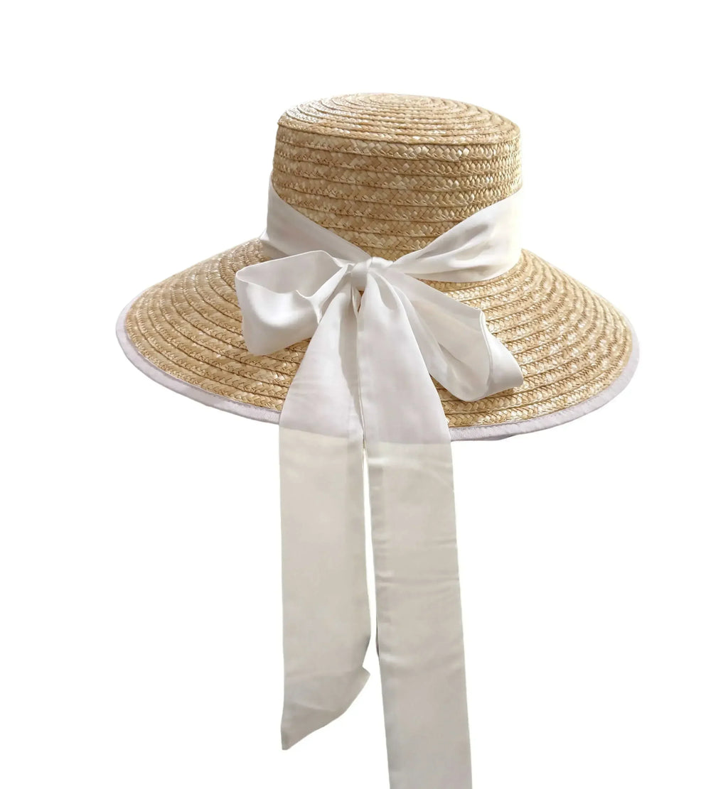 Straw summer hat French elegant ladies seaside travel sun hat Hepburn style wide brim hat  햇빛가리개 모자 모자