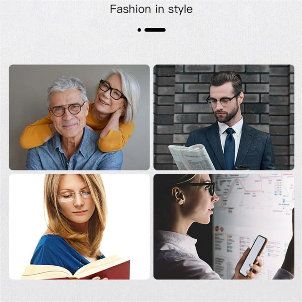 BARCUR Fashion Business Presbyopia Eyeglasses for Men and Women Ultra-Light Double Bar Alloy Rectangular Small Frame Transparent HD Reading Glasses