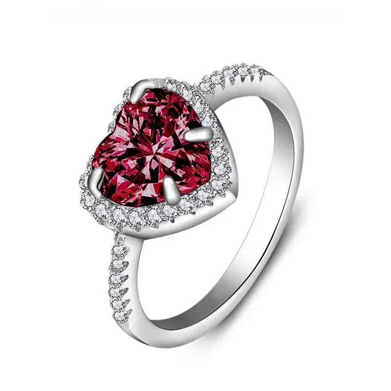 2025 New European and American Peach Heart Ring Women's Personalized Love Shaped Zircon Inlaid Diamond Fashion Jewelry Wholesale