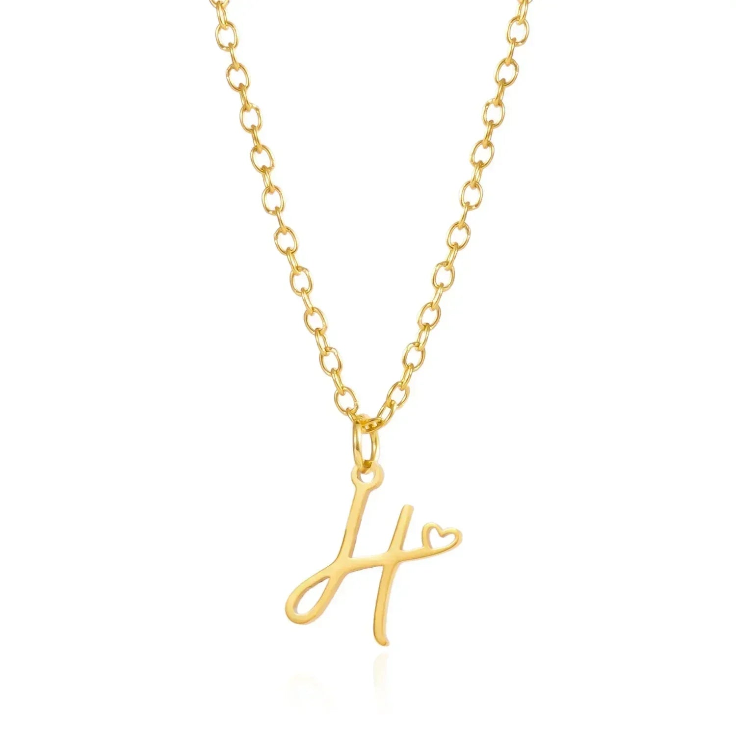 26 Initial Letters Heart Pendant Stainless Steel Necklace for Women Gold Color A-Z Alphabet Choker Chain Birthday Jewelry Gift