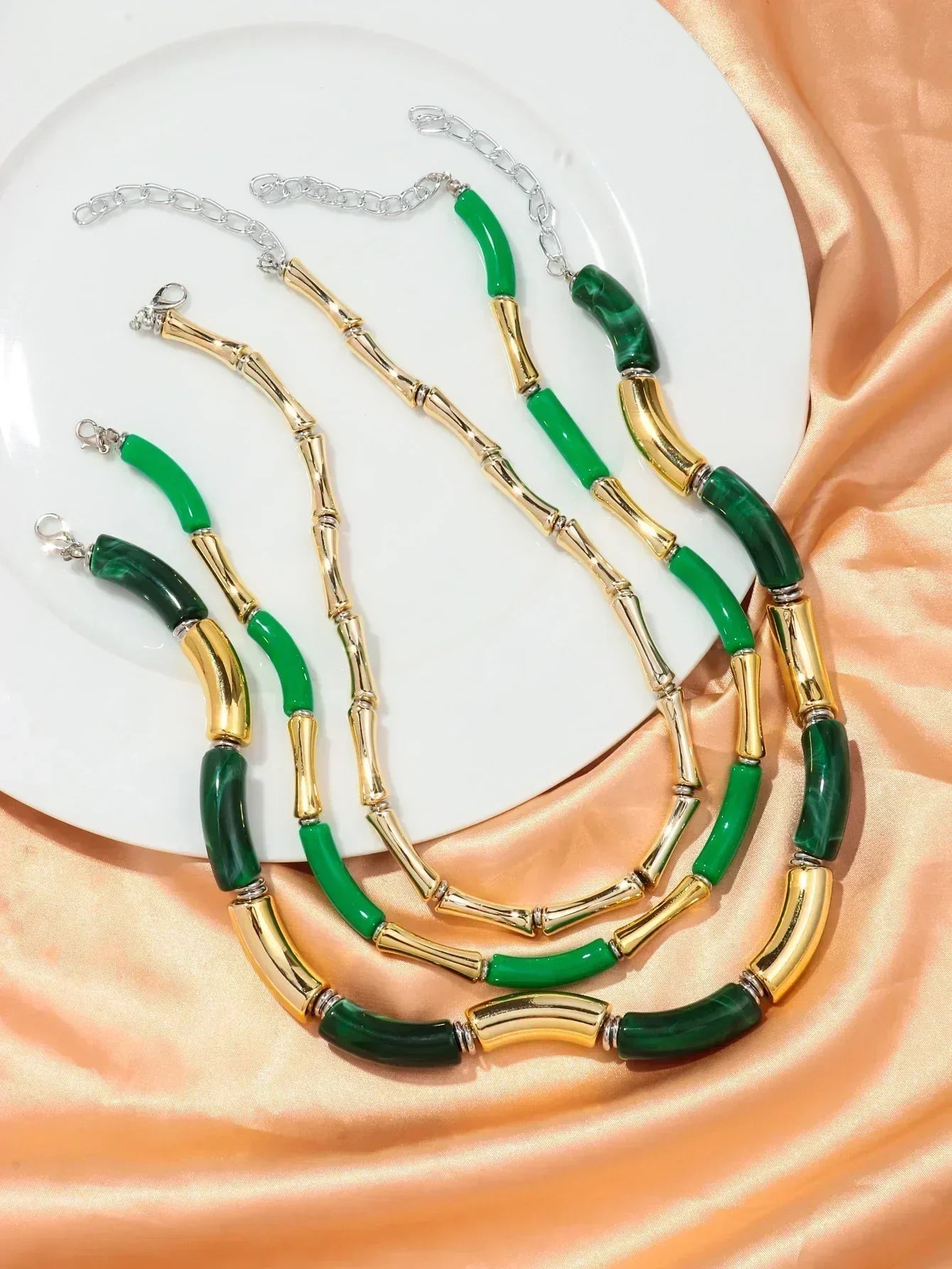 3 pieces/set Bohemian Acrylic Bamboo Beads Choker Necklace Set for Women Chunky Tube Necklaces 2024 Accessories Jewelry