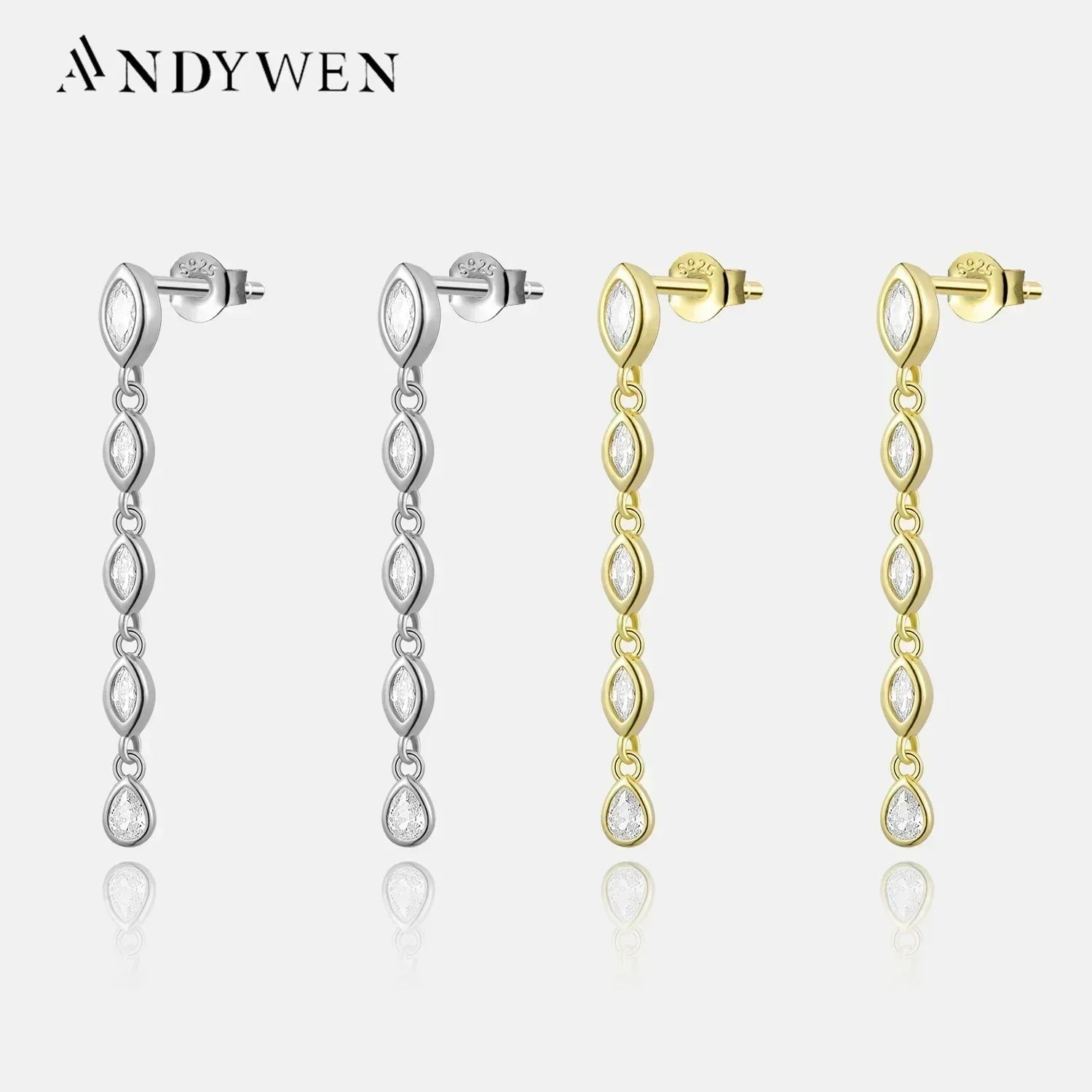 ANDYWEN 100% 925 Sterling Silver Gold Spicy Earring Chain Ovals Locker Earring Women Pendientes Luxury Fine Jewelry 2023 Clips