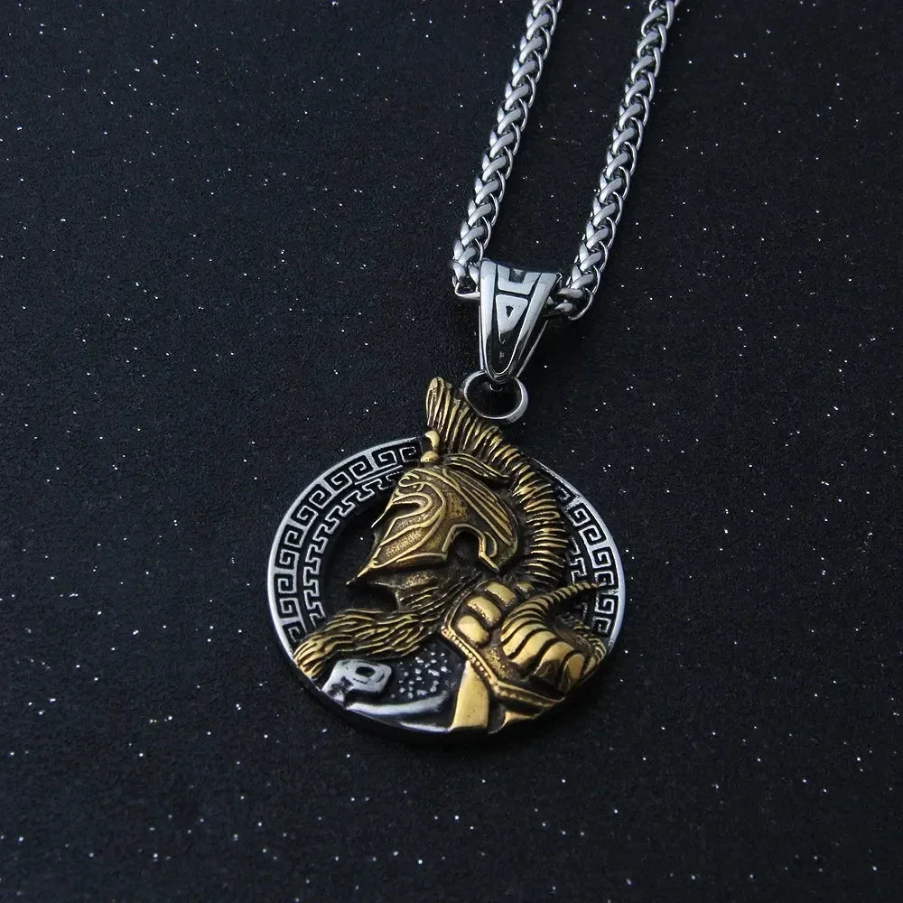 stainless steel King of War Spartan Warrior Portrait Pendant Men\'s Necklace Trend Rock Hip Hop Party Jewelry Christmas Gift