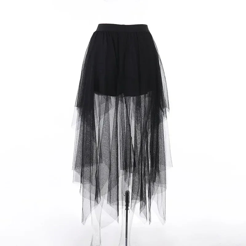 Casual Skirts Punk Sexy Net Yarn High-Waisted Irregular Skirt for Women Summer New European and American Gothic Style Versatile