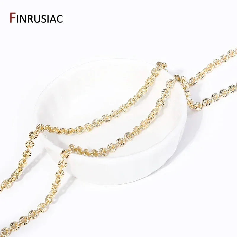4mm*4.5mm 14K Real Gold Plated Round Textured Chains For Necklace Making, DIY Jewelry Accessories Handmade Crafts Chains