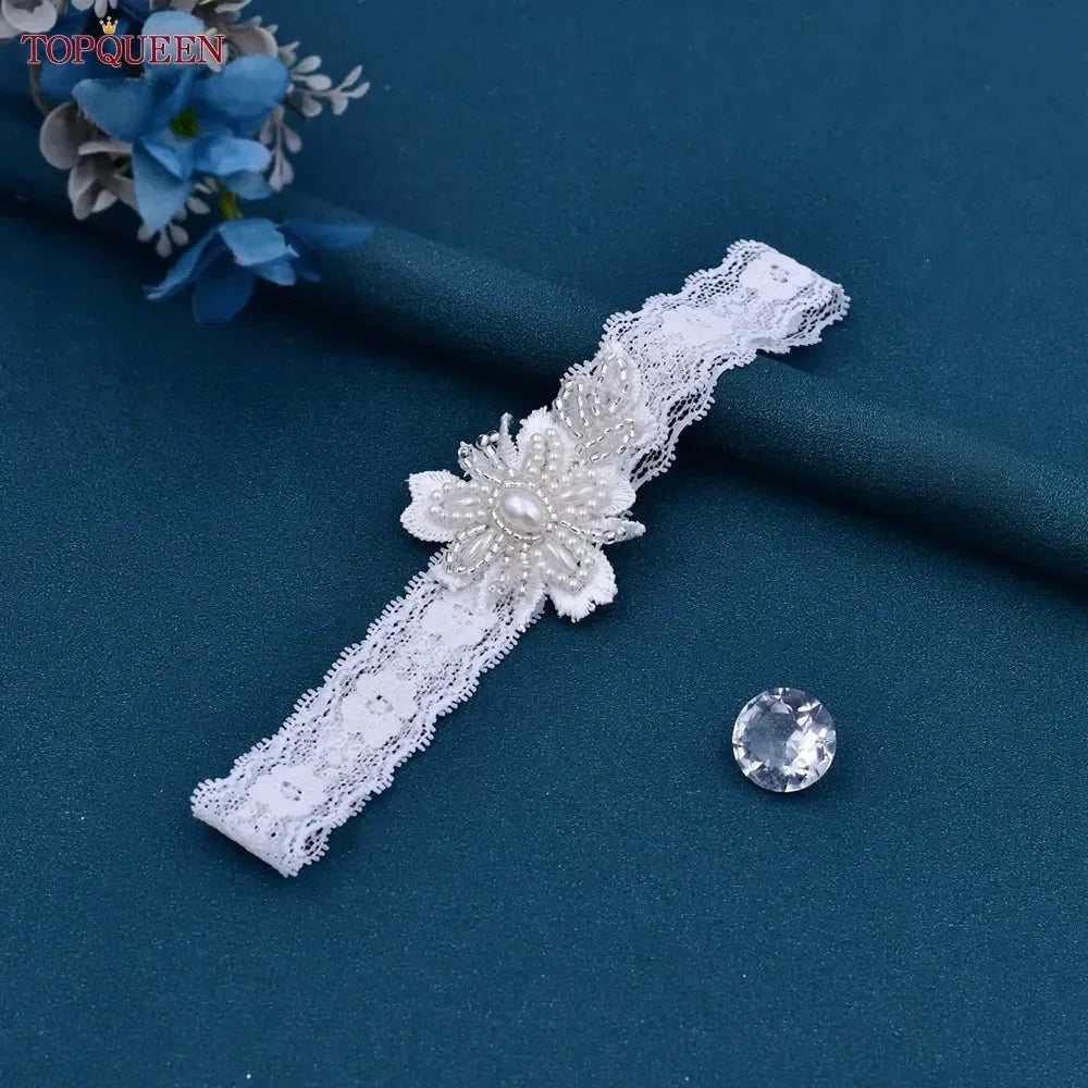 TOPQUEEN ST40 Sexy Lace Flower Thigh Ring Crystal Beaded Pearls Wedding Garter Belt  Bridal Cosplay Fashion Stocking Ring