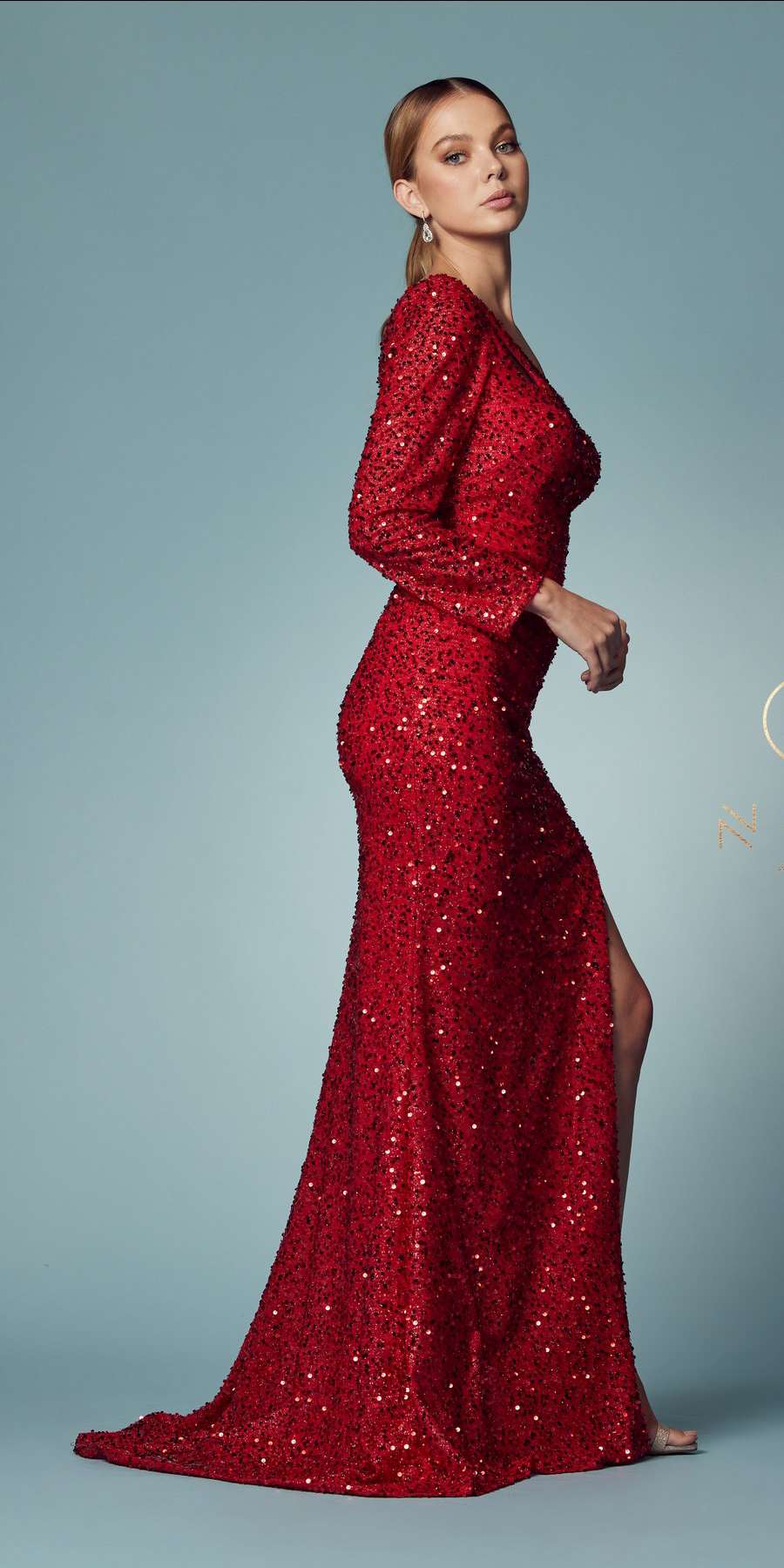 Nox Anabel S1013 One Sleeve Shoulder Strap Sequins/Beading Fitted Gown
