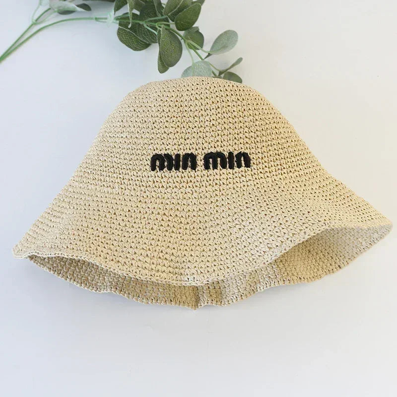 2025 Letter Sun Hat for Women Straw Beach Hats Women Large Wide Brim  Foldable Hat  Fashion Designer Outdoor Korean Bucket Hat